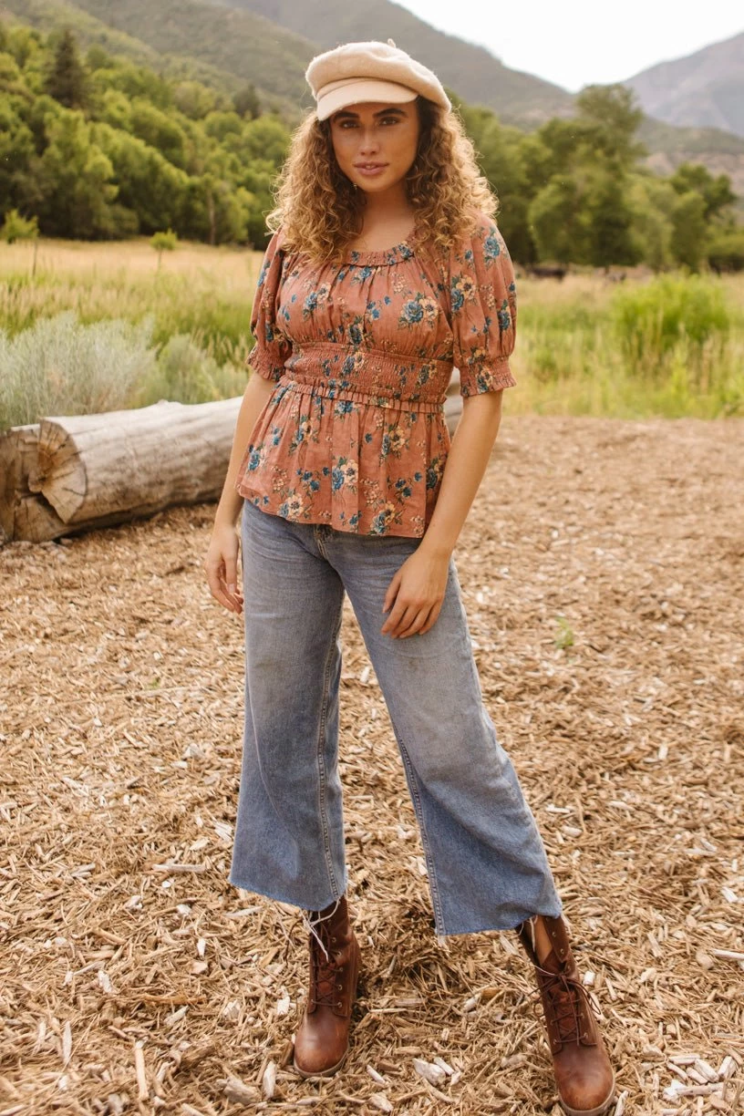 Elena Top In Brown Floral - FINAL SALE - Image 2