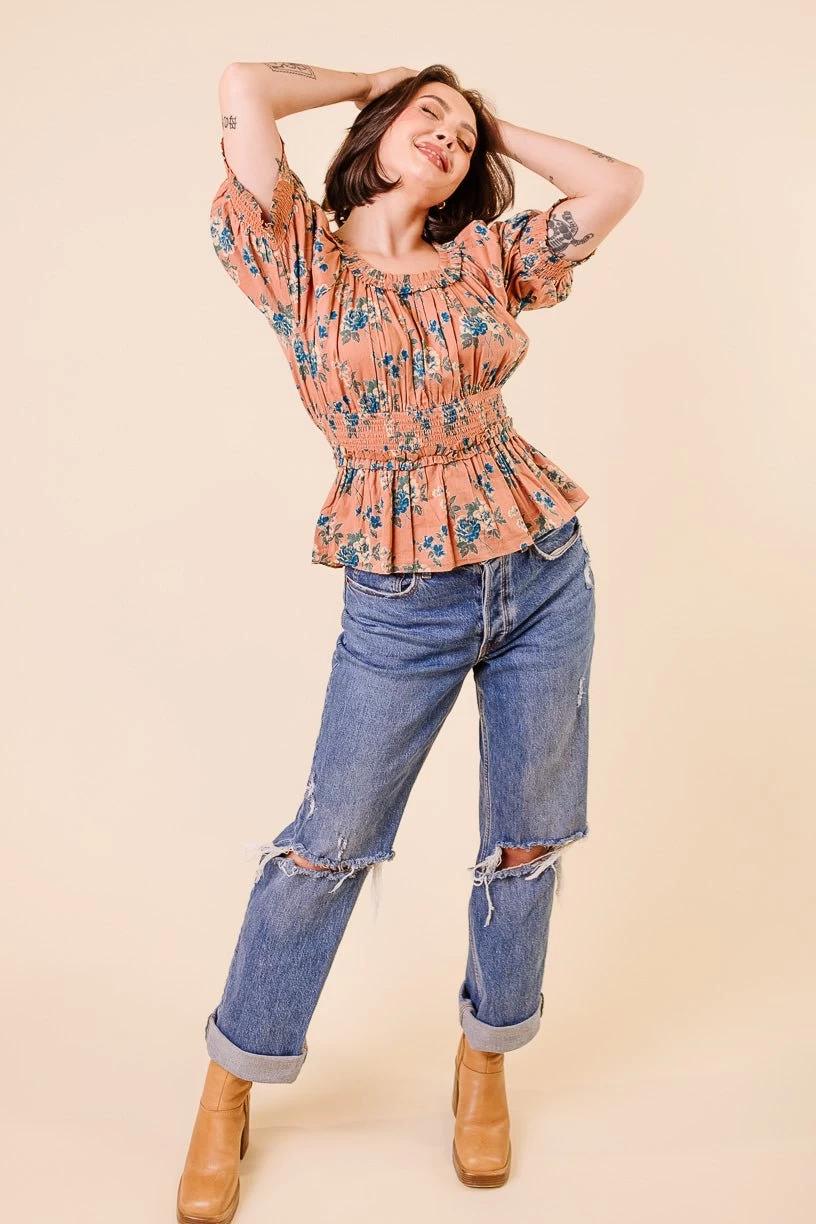 Elena Top In Brown Floral - FINAL SALE - Image 7