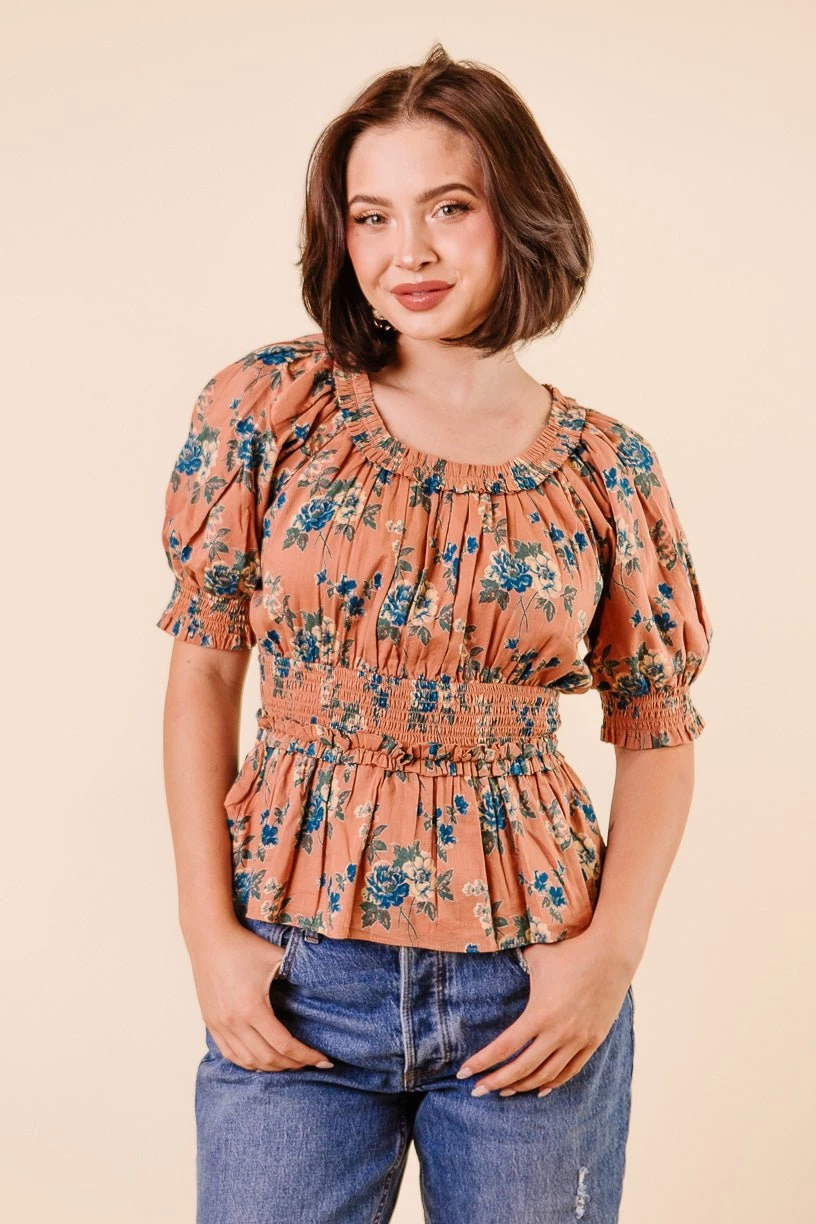 Elena Top In Brown Floral - FINAL SALE - Image 9