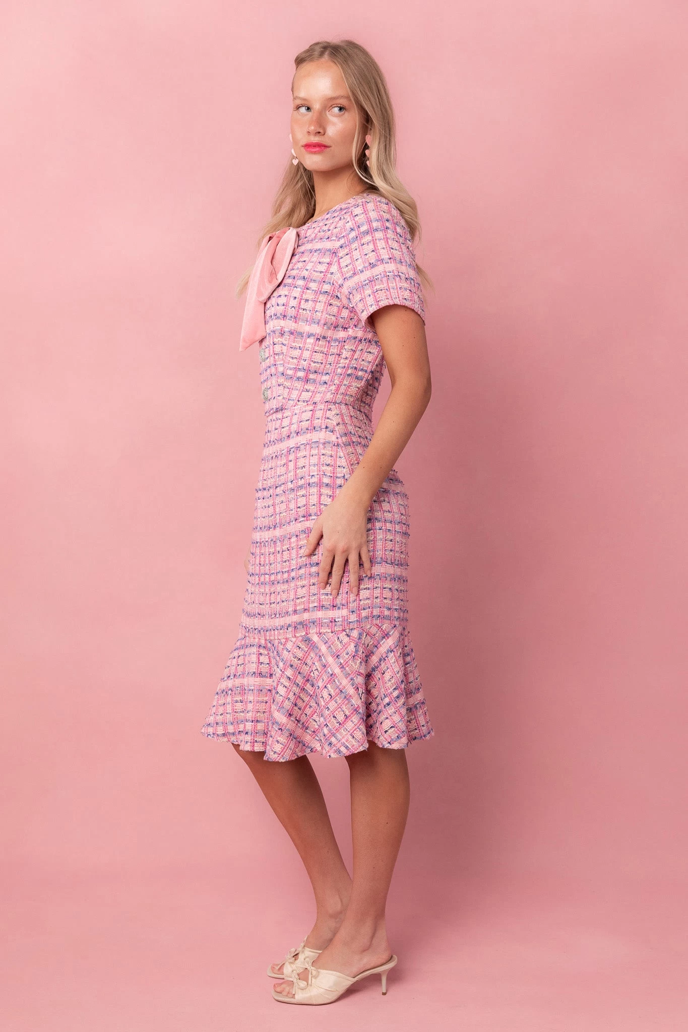 Eloise Dress In Pink Tweed - Image 4