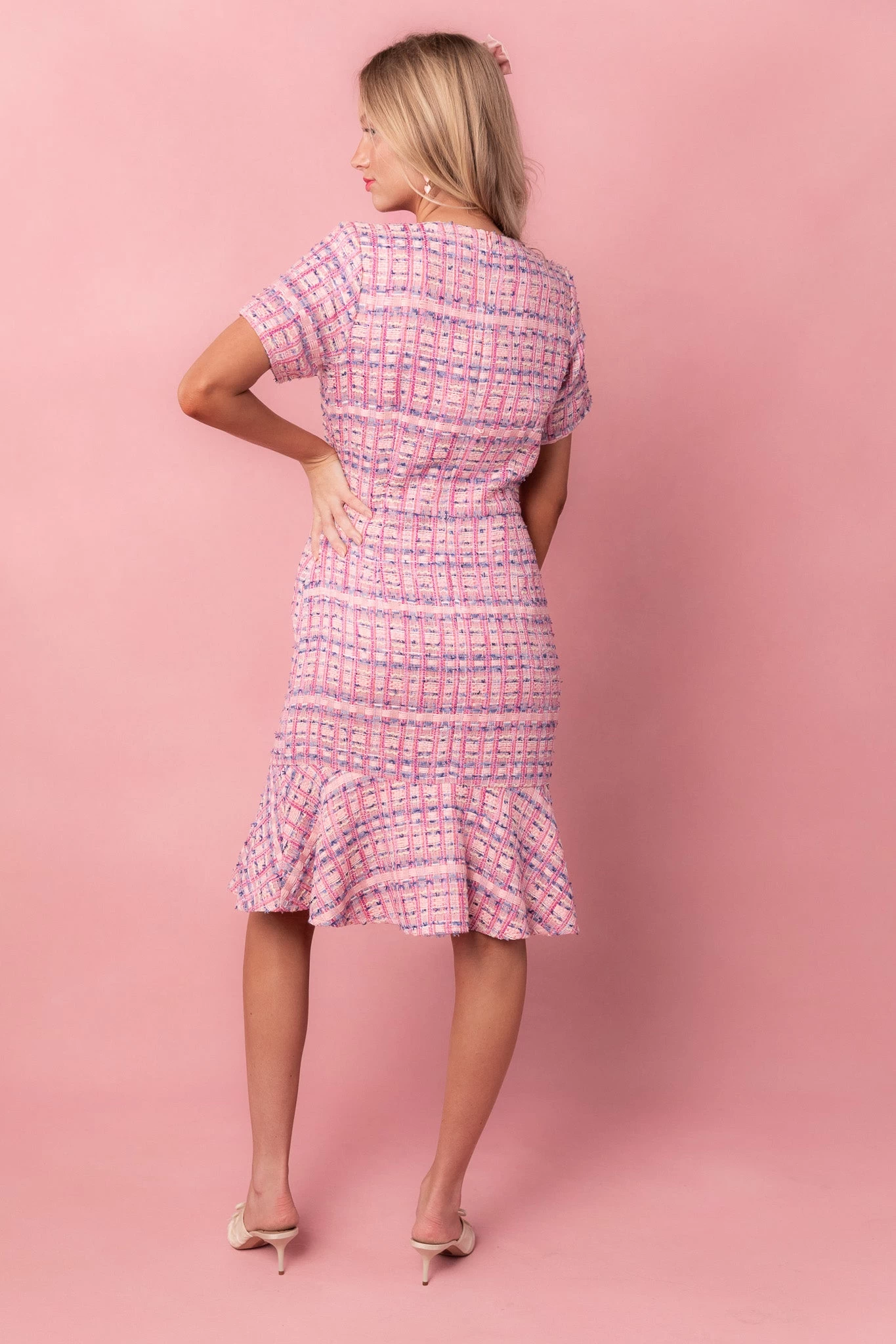 Eloise Dress In Pink Tweed - Image 3