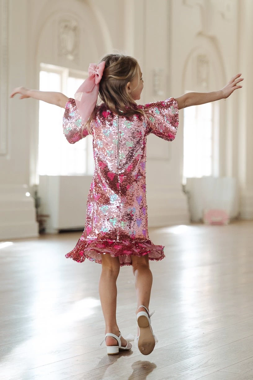 Mini Evelyn Dress In Sequin Hearts - Image 3