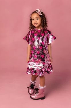 Mini Evelyn Dress In Sequin Hearts