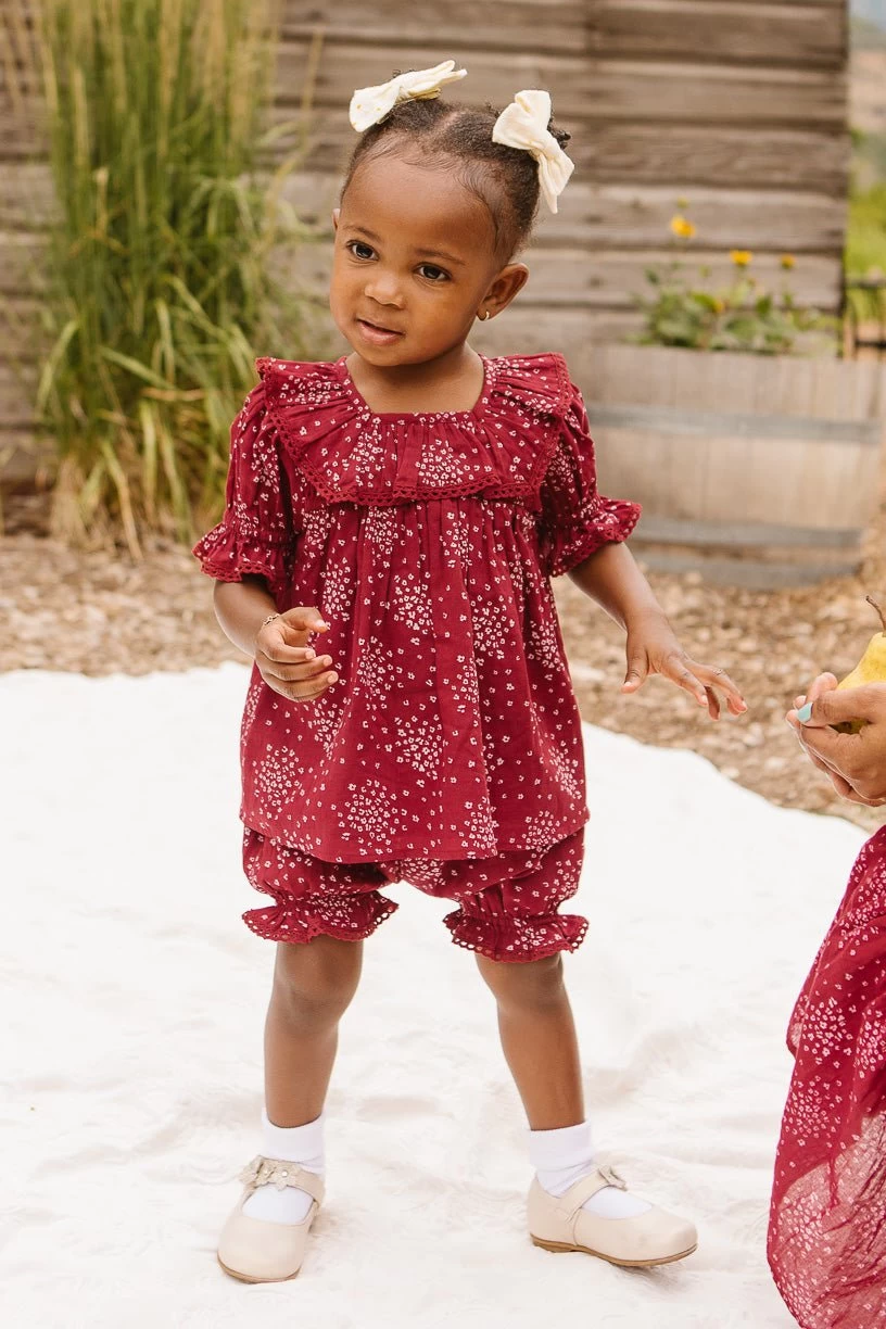 Baby Gracie Dress Set In Wine Floral - FINAL SALE - Image 3