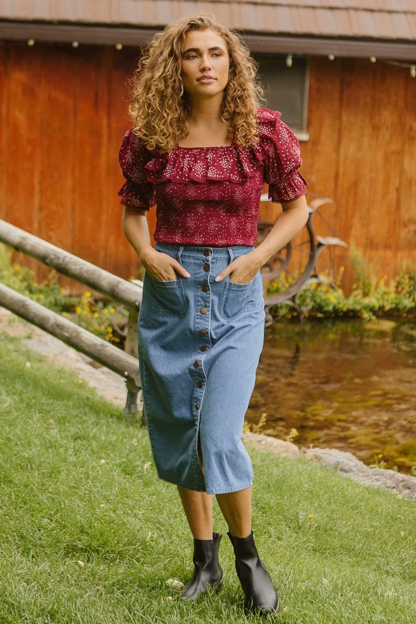 Gracie Top In Wine Floral - FINAL SALE - Image 6