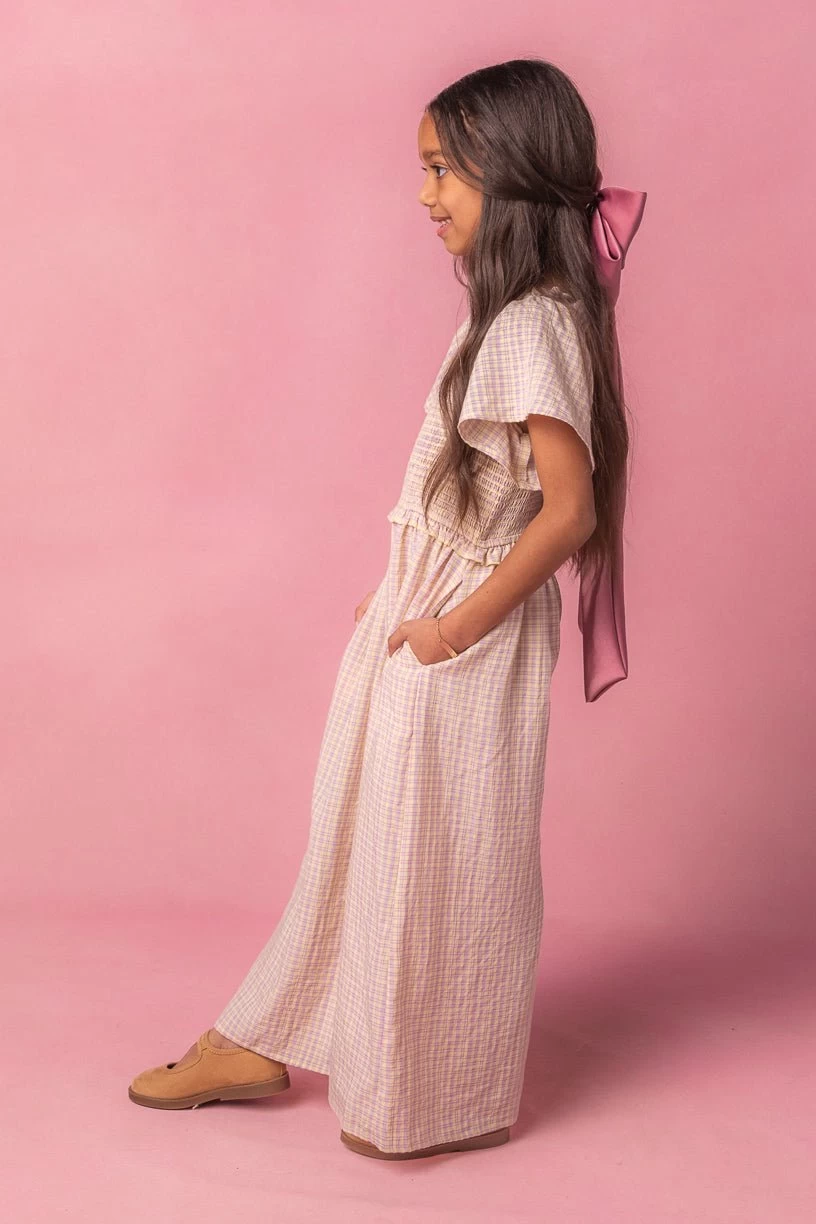 Mini Indie Jumpsuit In Lavender Gingham - Image 4