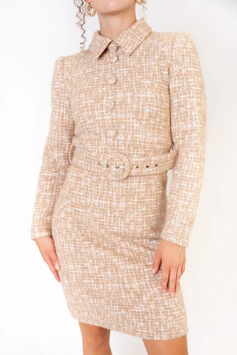 Jackie Dress In Taupe Boucle - FINAL SALE - Image 6