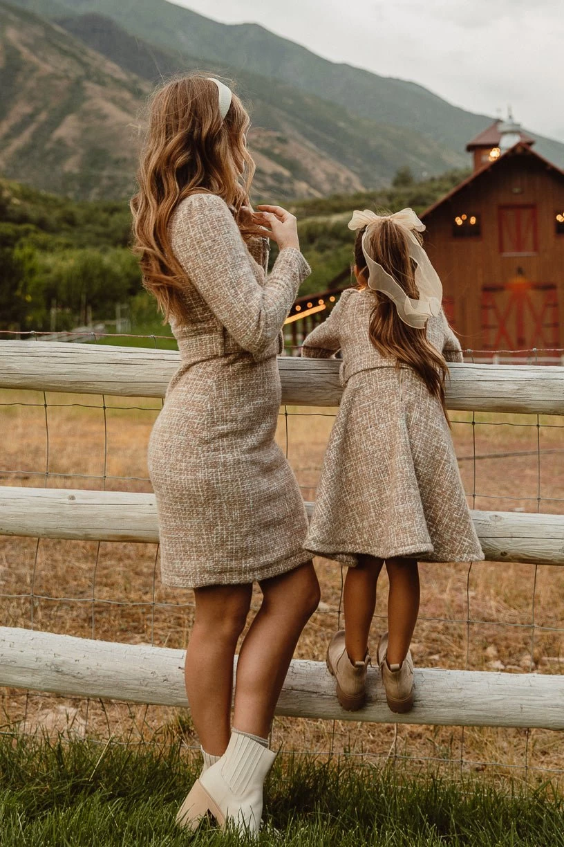 Jackie Dress In Taupe Boucle - FINAL SALE - Image 2