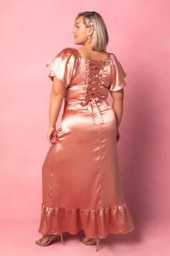 Maddie Dress In Apricot Crush Satin