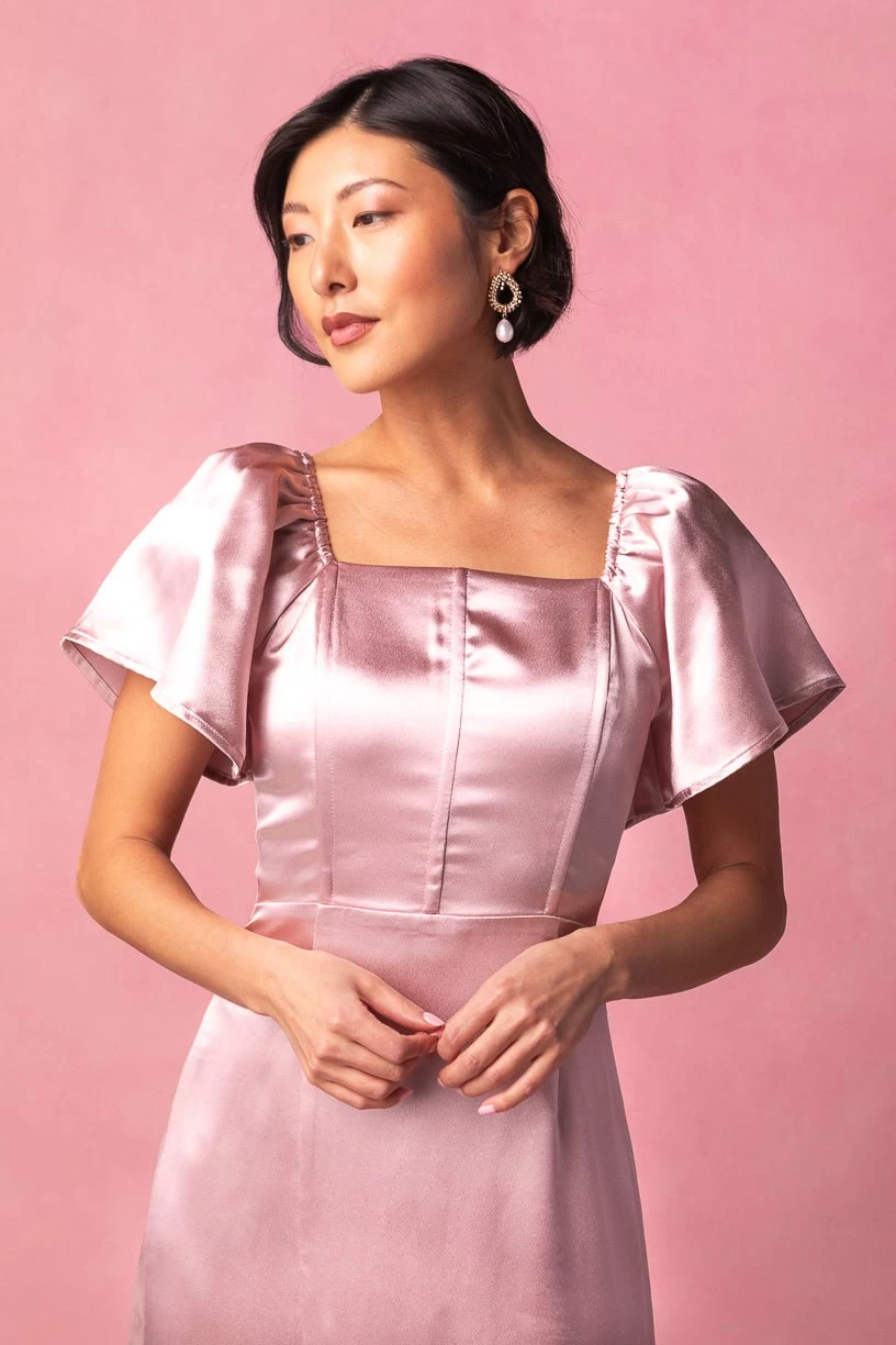 Maddie Dress In Blush Satin - Image 5