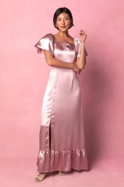 Maddie Dress In Blush Satin