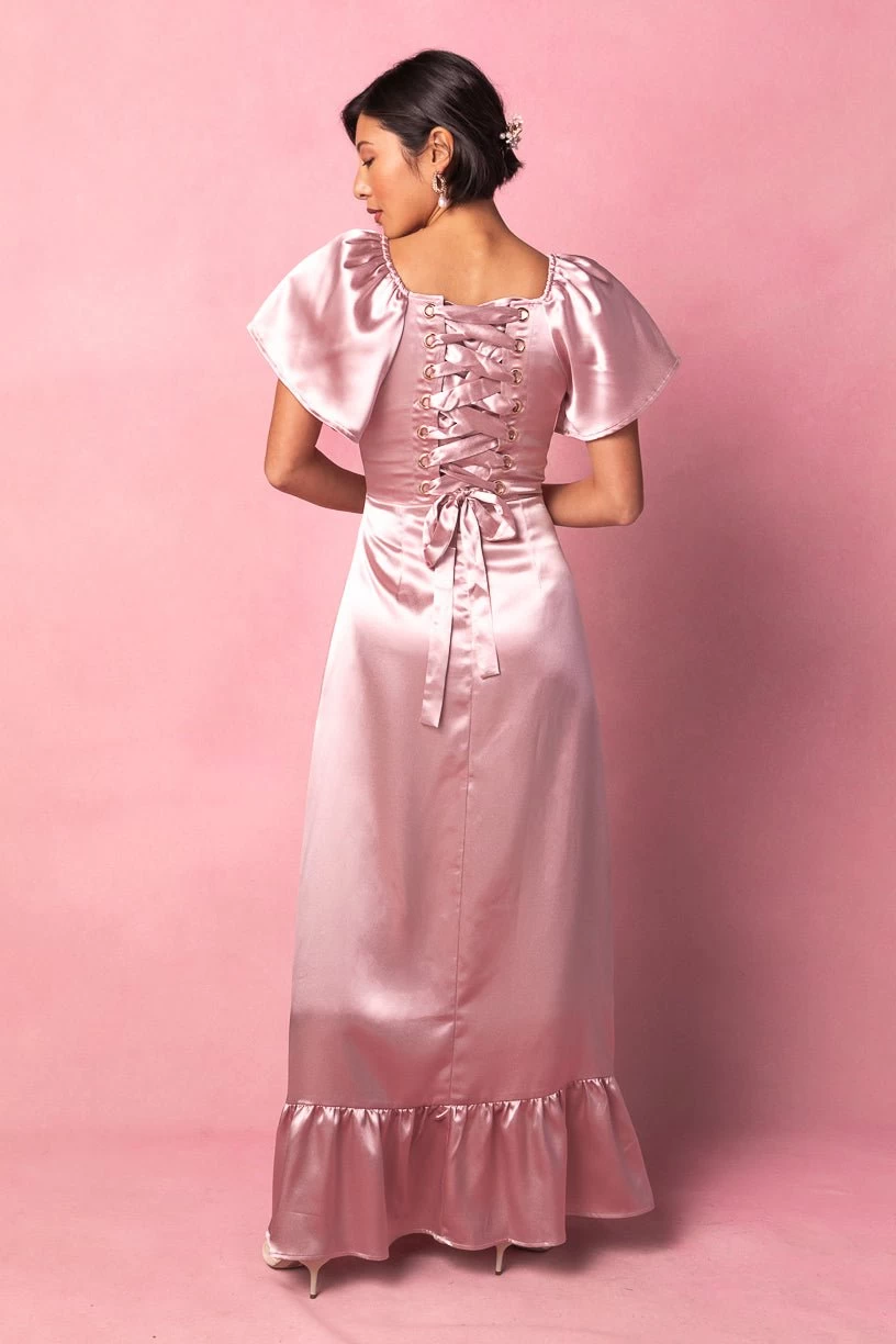 Maddie Dress In Blush Satin - Image 6