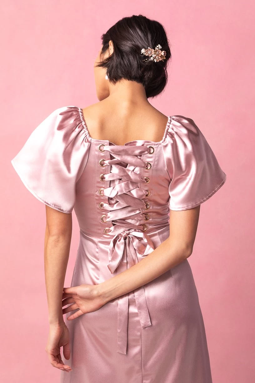 Maddie Dress In Blush Satin - Image 2