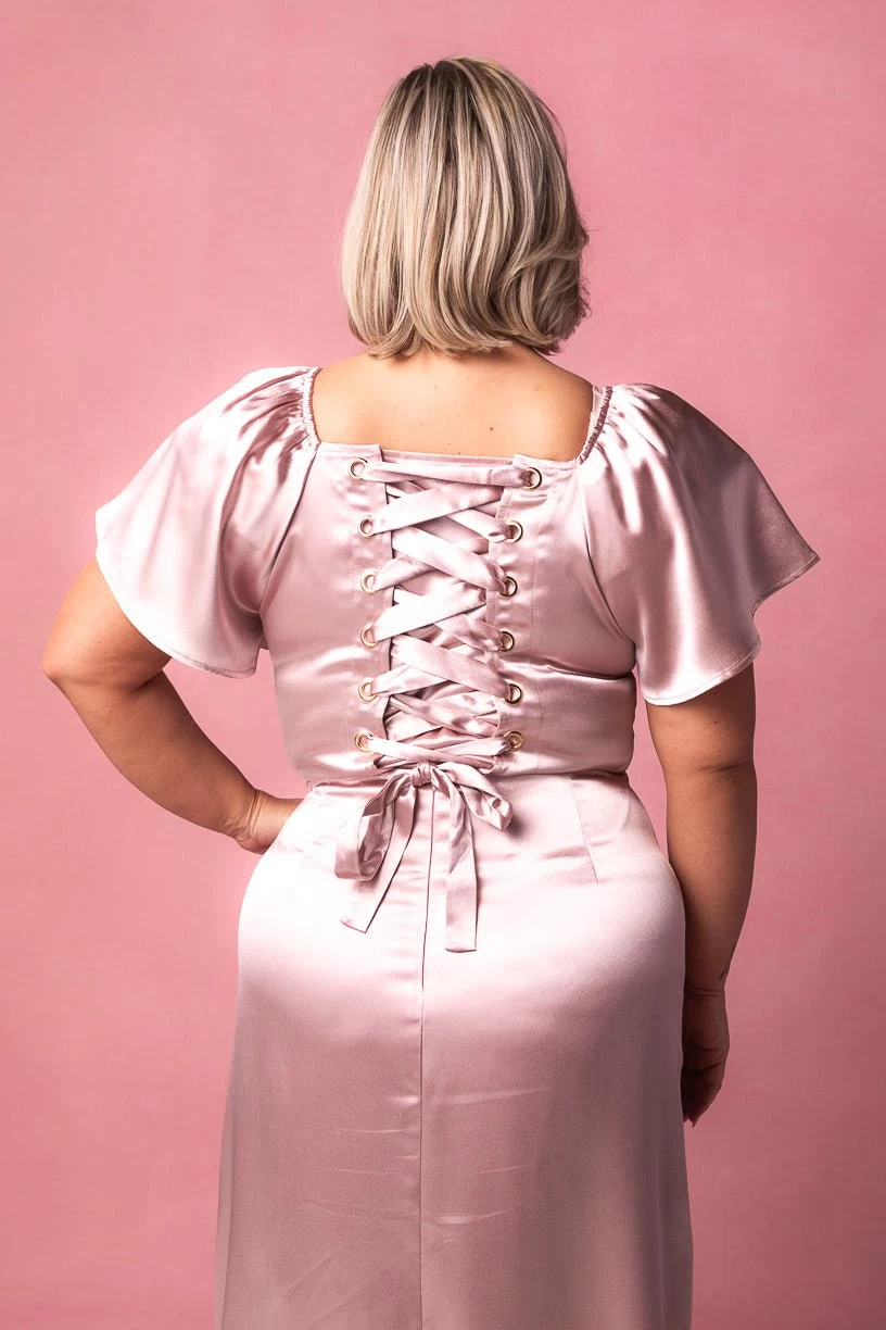 Maddie Dress In Blush Satin - Image 9