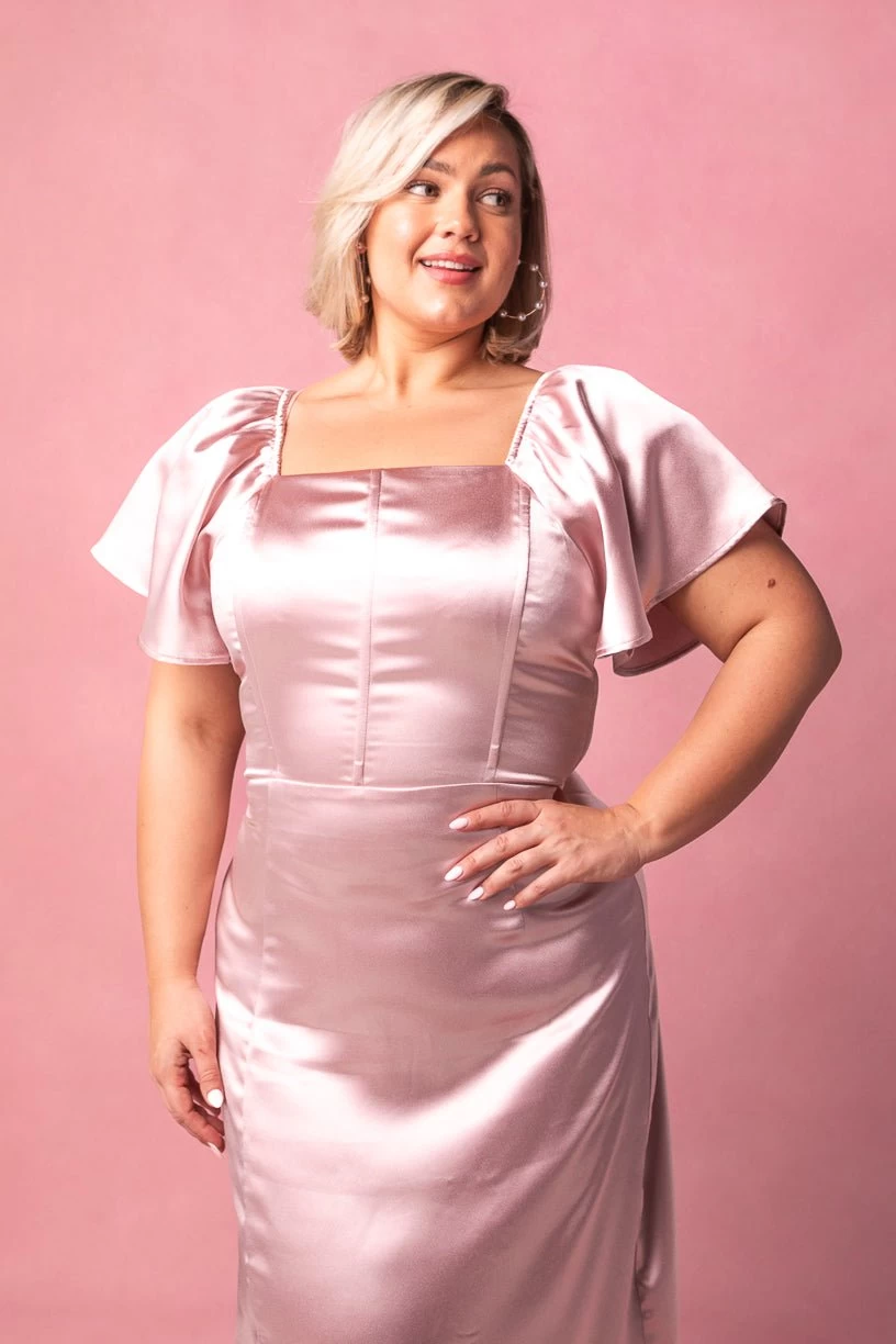 Maddie Dress In Blush Satin - Image 10