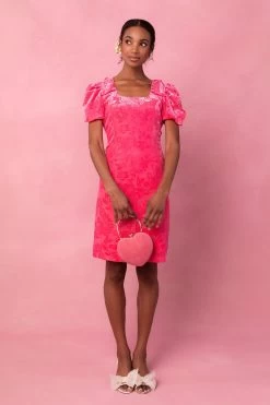 Nina Bow Dress In Pink Velvet