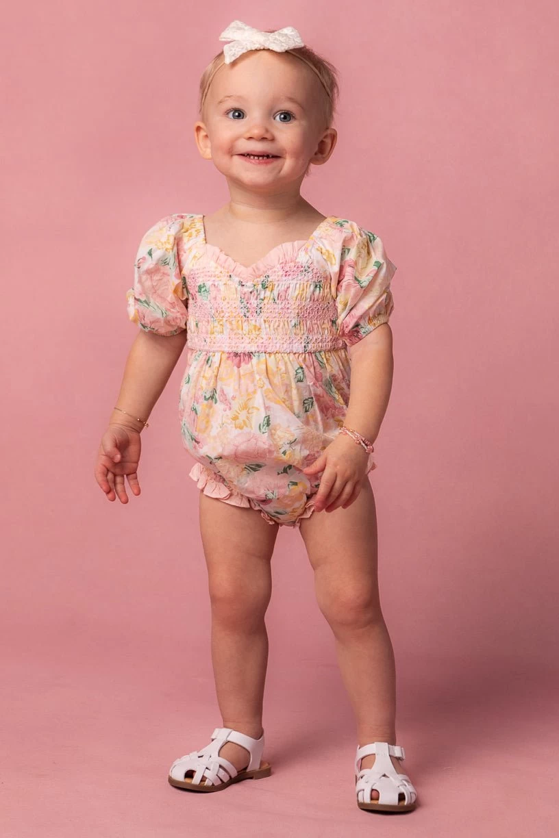 Baby Roselyn Romper In Pastel Floral - Image 5