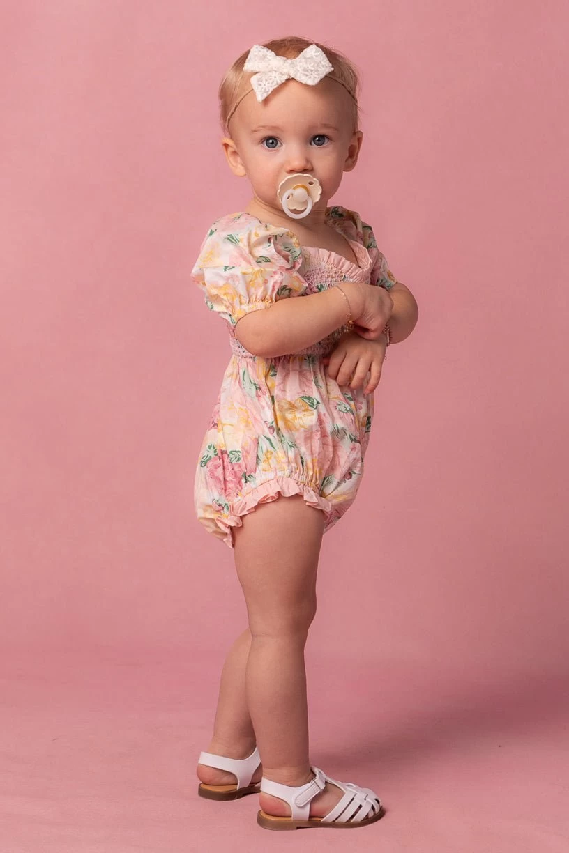Baby Roselyn Romper In Pastel Floral - Image 3