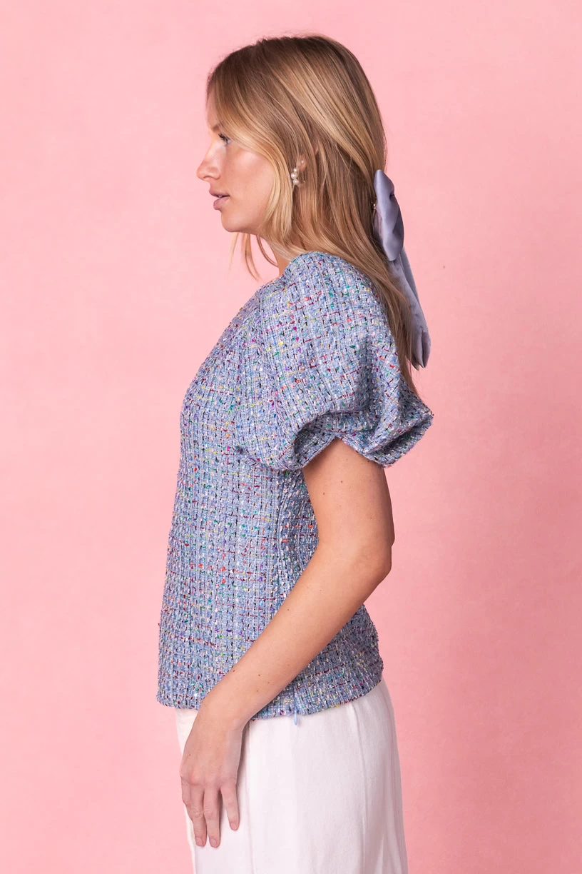 Roxie Top In Blue Tweed - Image 3