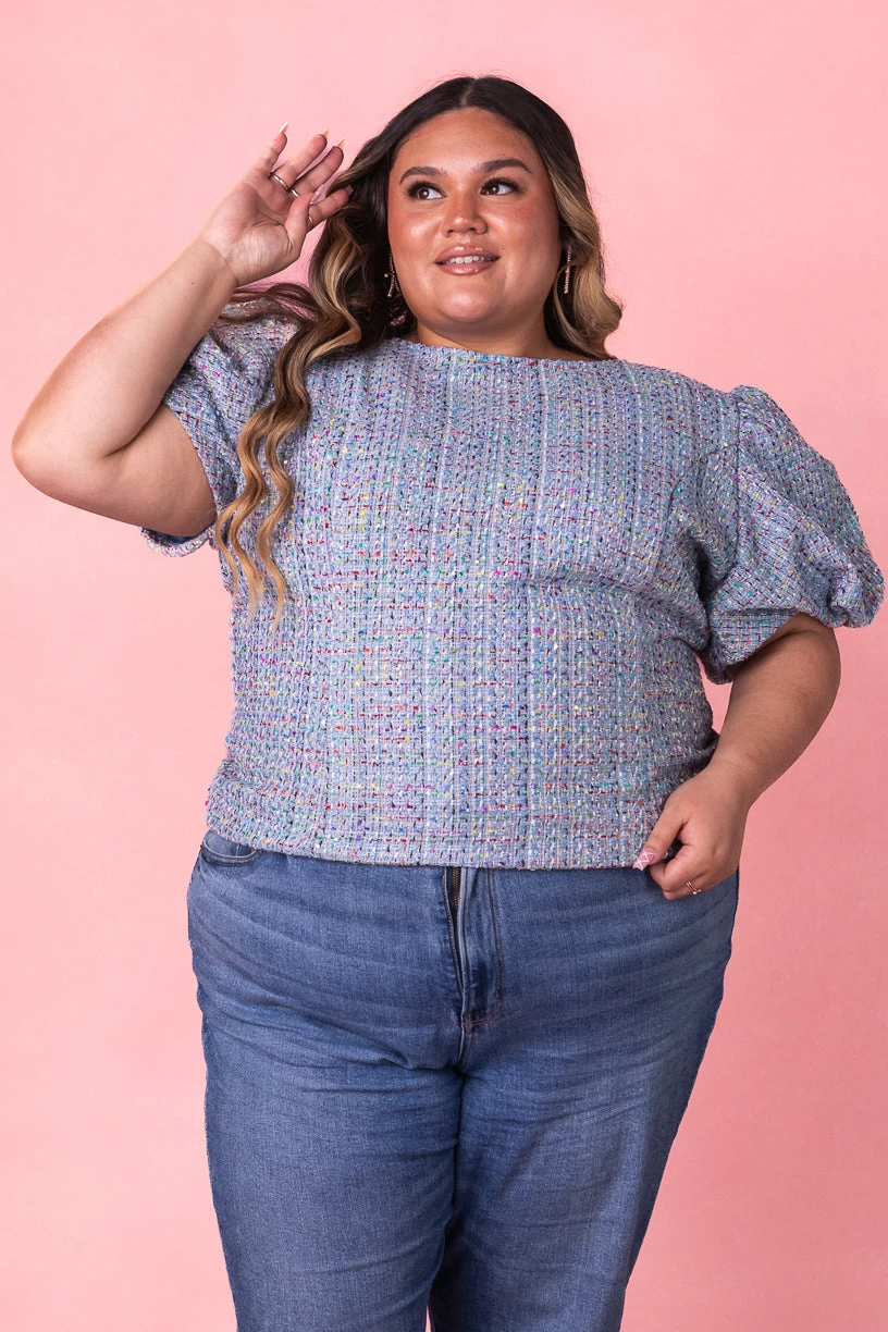 Roxie Top In Blue Tweed - Image 6