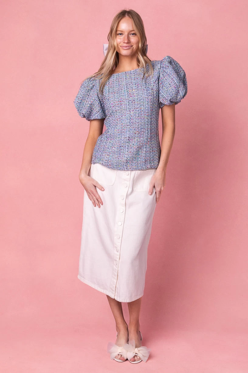 Roxie Top In Blue Tweed - Image 2