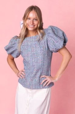 Roxie Top In Blue Tweed