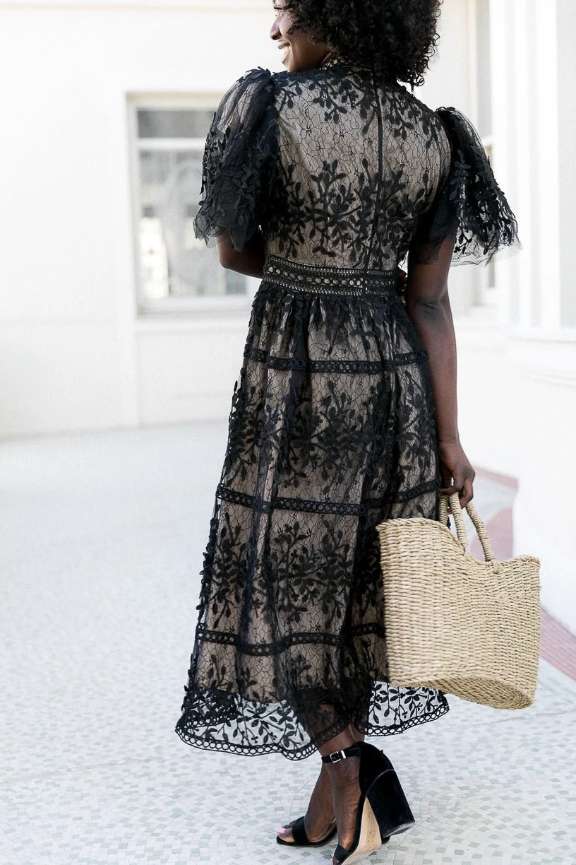 Sicily Dress With Flutter Sleeves In Black - FINAL SALE - Image 11