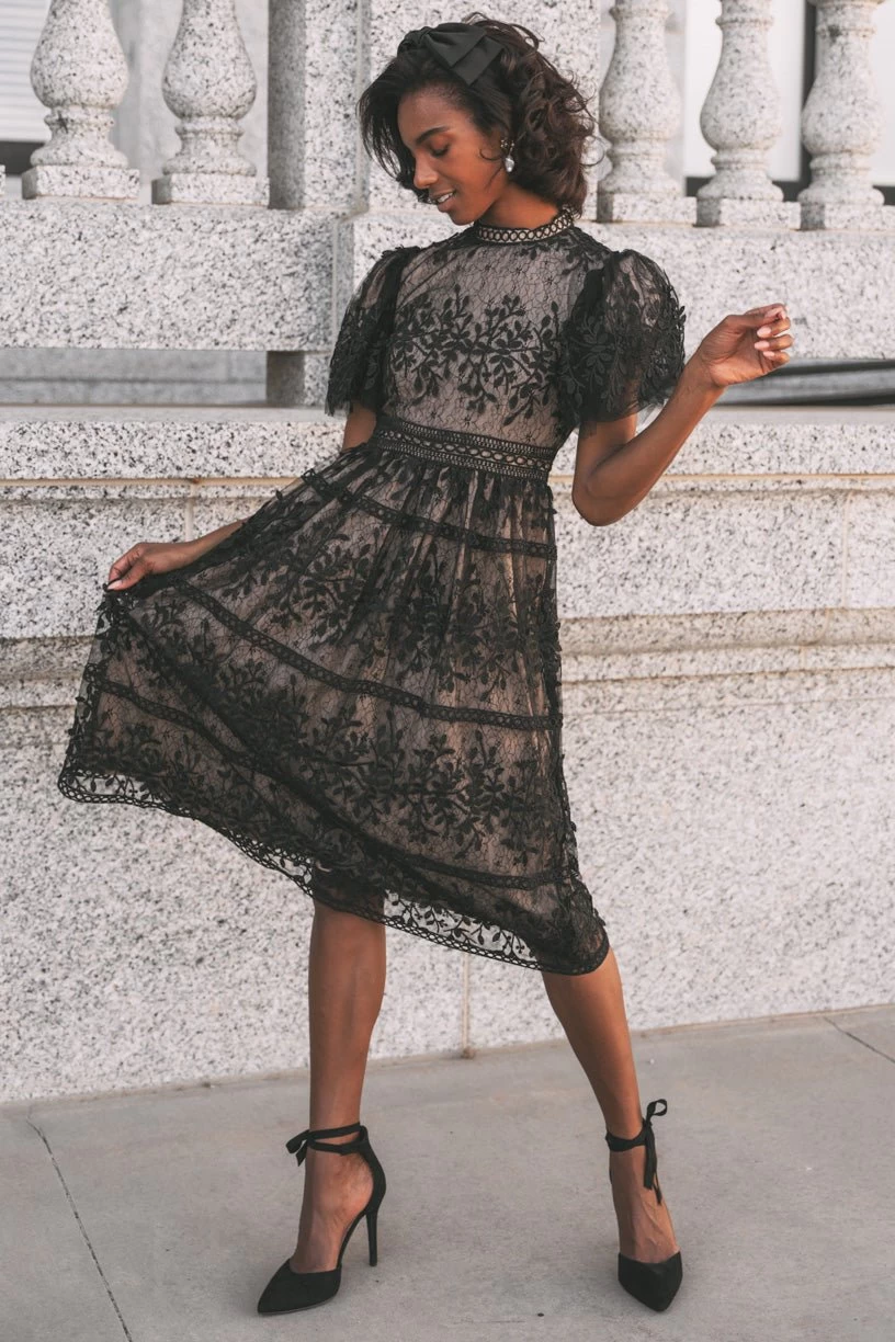 Sicily Dress With Flutter Sleeves In Black - FINAL SALE