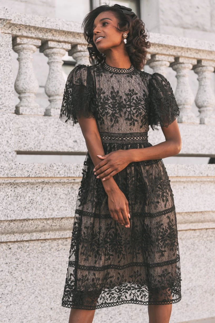 Sicily Dress With Flutter Sleeves In Black - FINAL SALE - Image 4