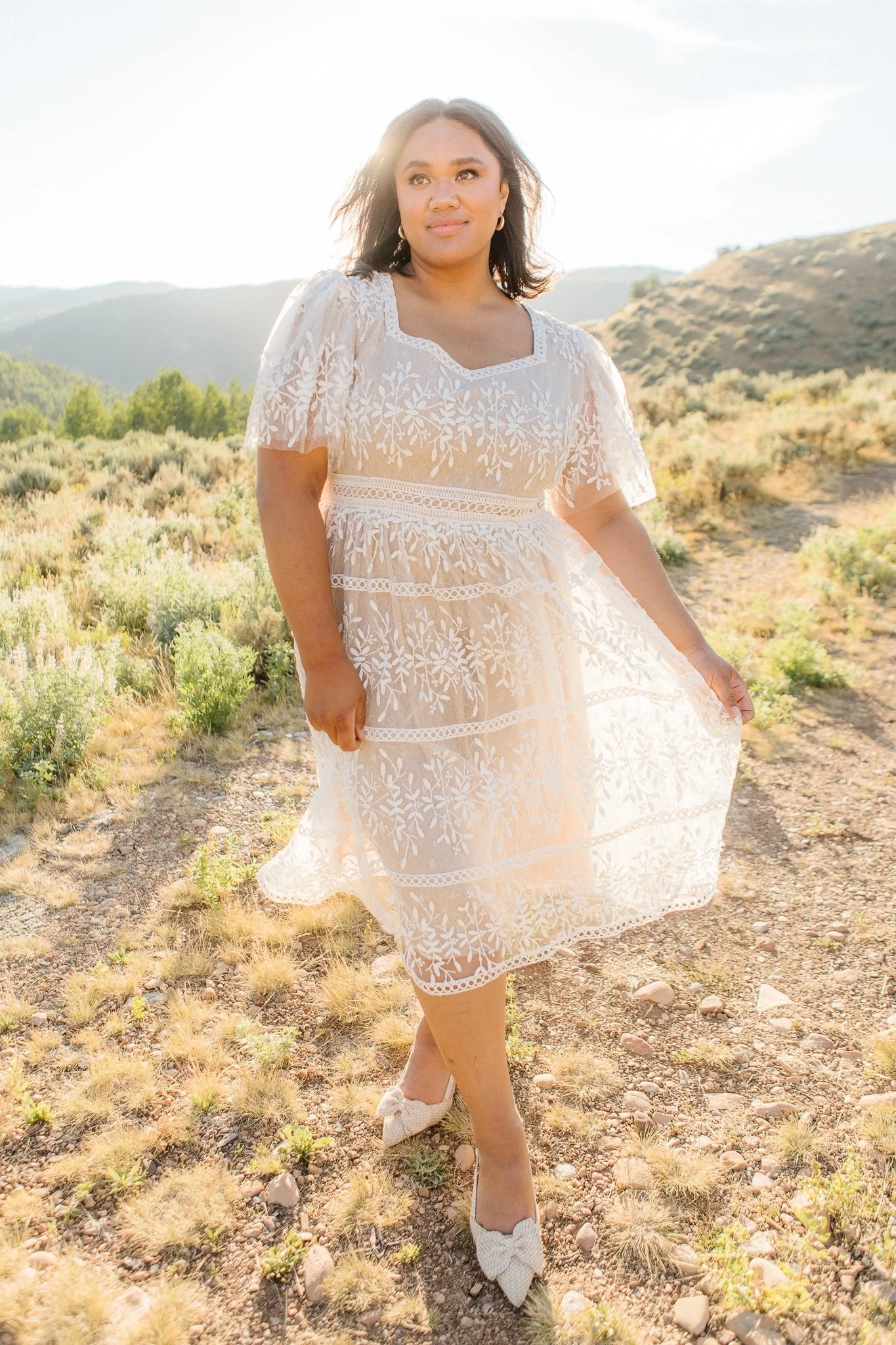 Venice Dress With Flutter Sleeves In Champagne - FINAL SALE - Image 6