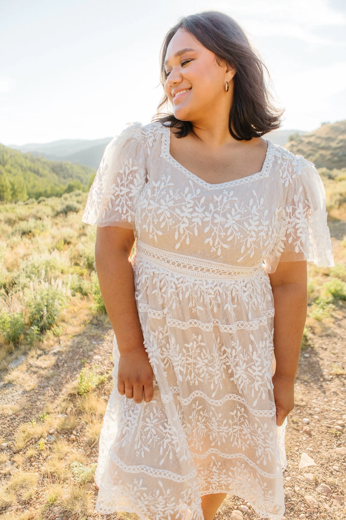 Venice Dress With Flutter Sleeves In Champagne - FINAL SALE - Image 10