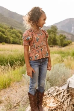 Mini Elena Top In Brown Floral - FINAL SALE