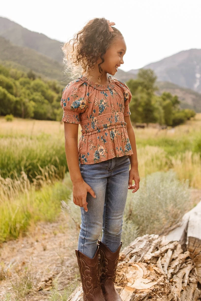 Mini Elena Top In Brown Floral - FINAL SALE