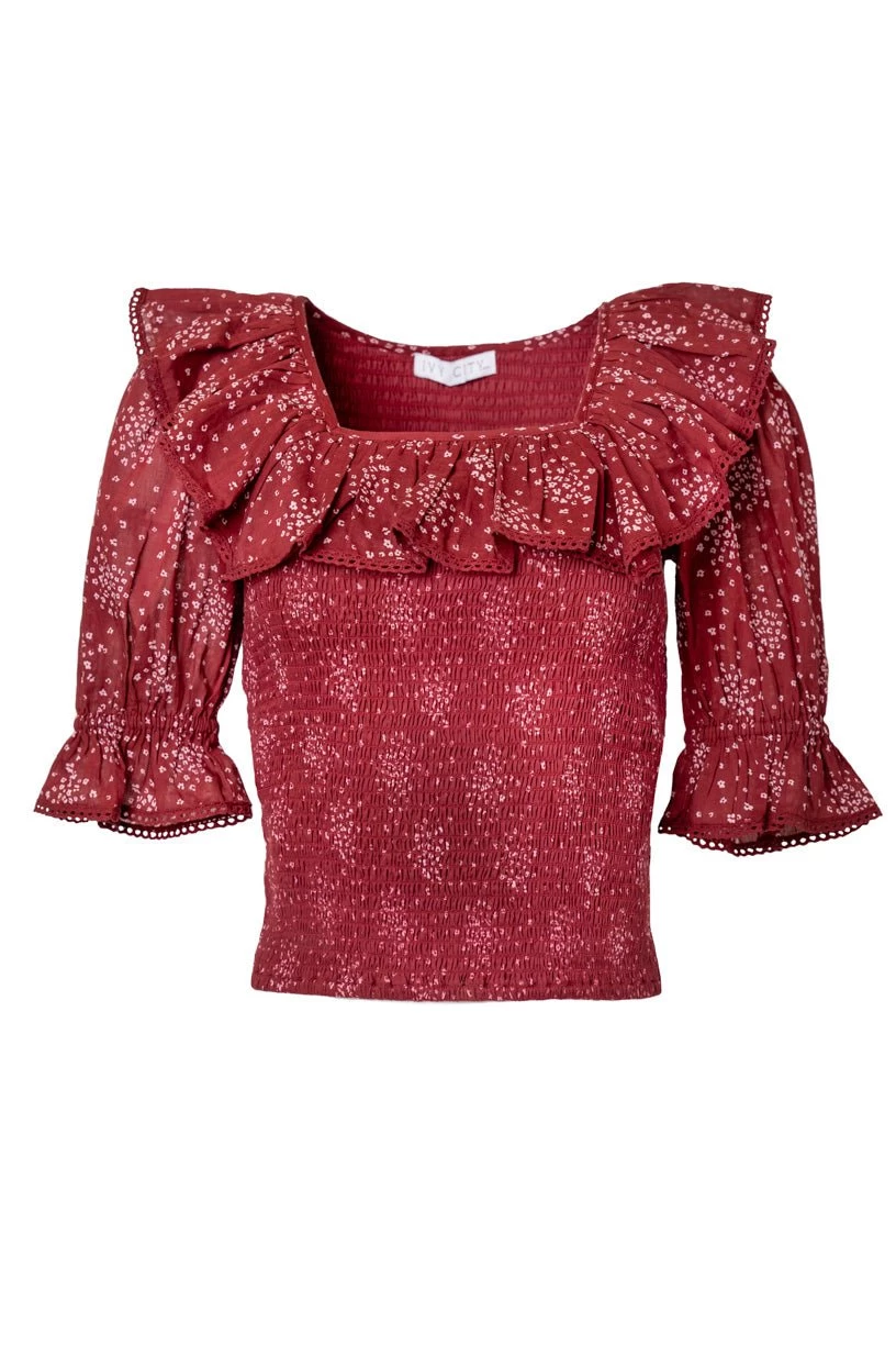 Gracie Top In Wine Floral - FINAL SALE - Image 2