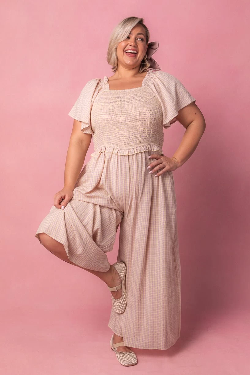 Indie Jumpsuit In Lavender Gingham - Image 10