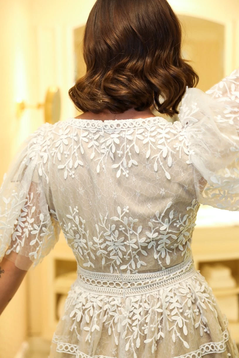 Venice Dress With Flutter Sleeves In Champagne - FINAL SALE - Image 9